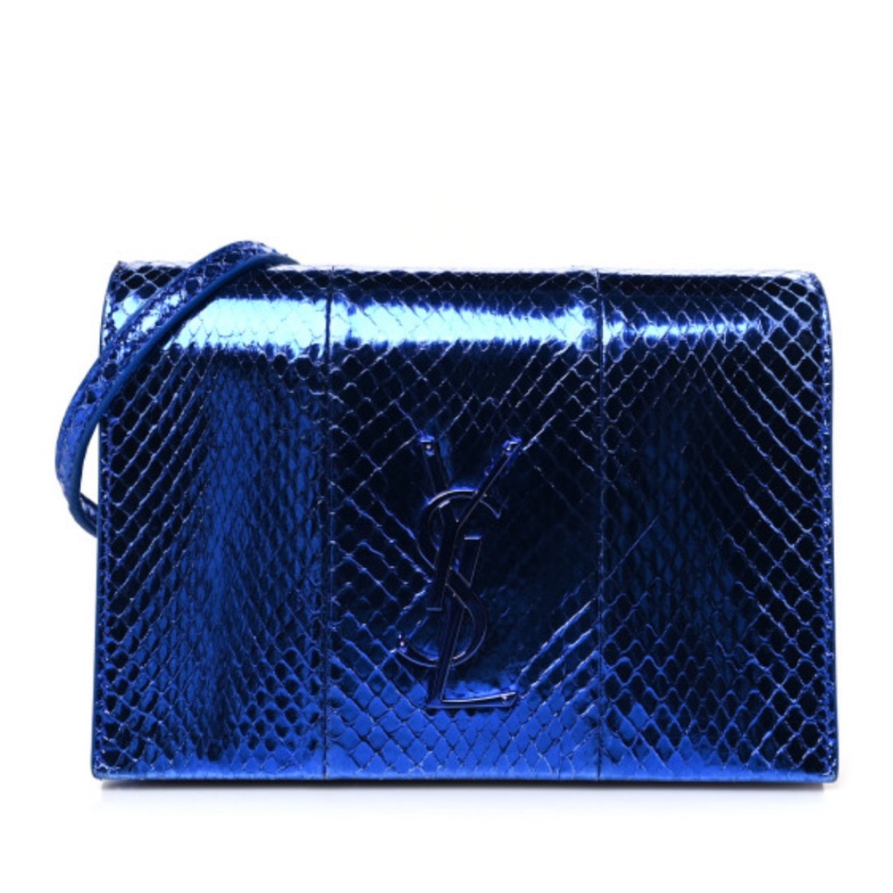 YSL crossbody Metallic Ayers Monogram Toy Kate Strap Wallet Blue Black